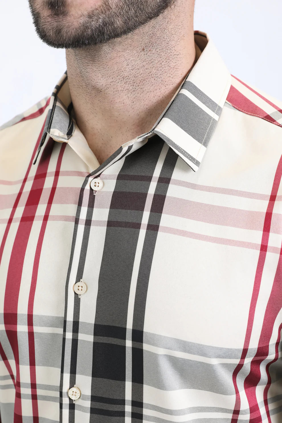 Mens Checkered Long Sleeve Beige Shirt (CHL10839)