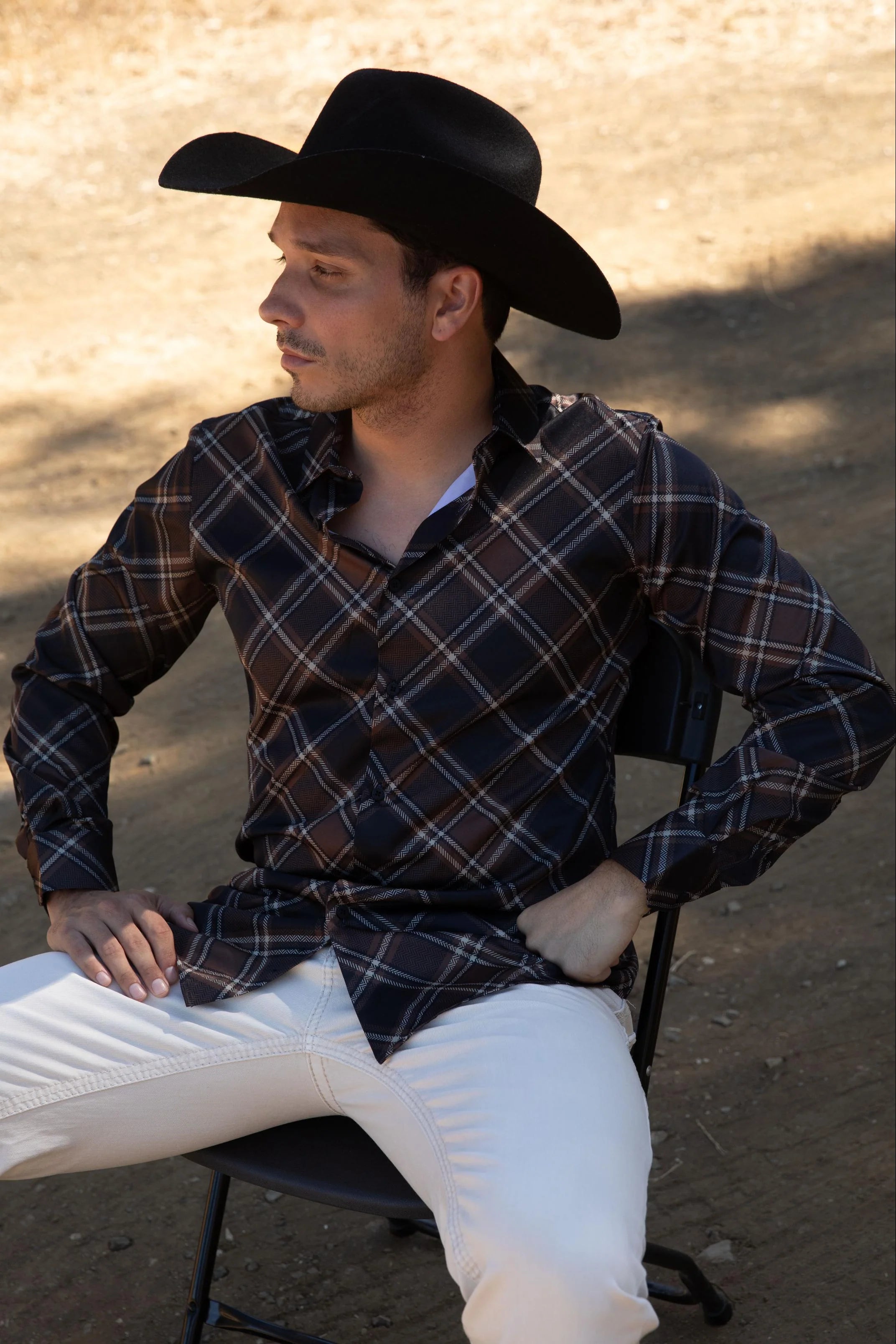 Mens Checkered Long Sleeve Black Shirt