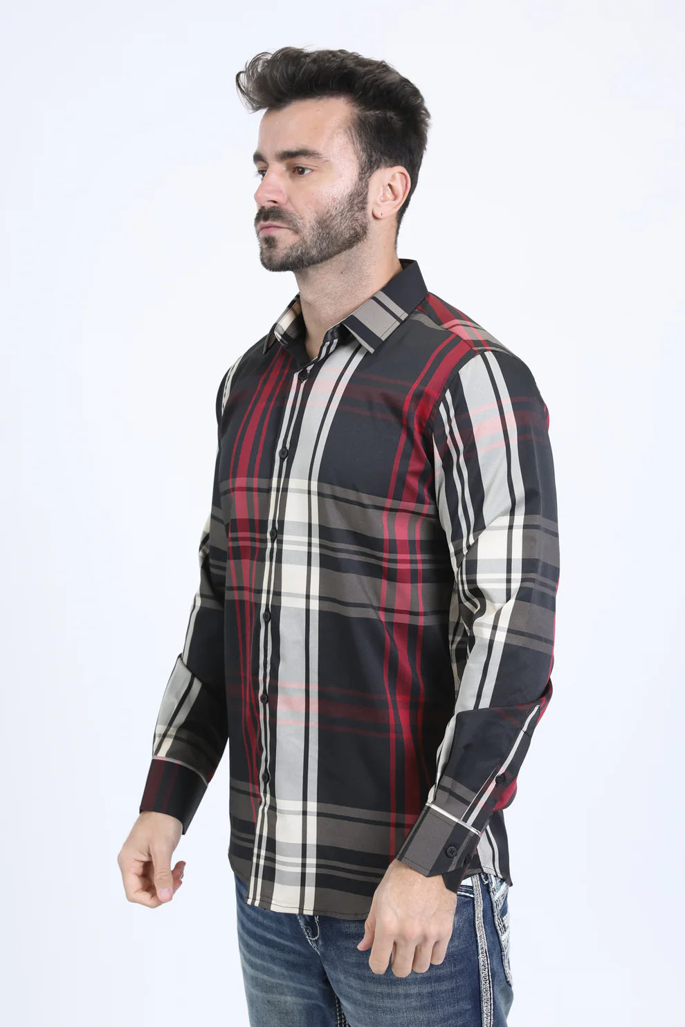 Mens Checkered Long Sleeve Black Shirt (CHL10837)