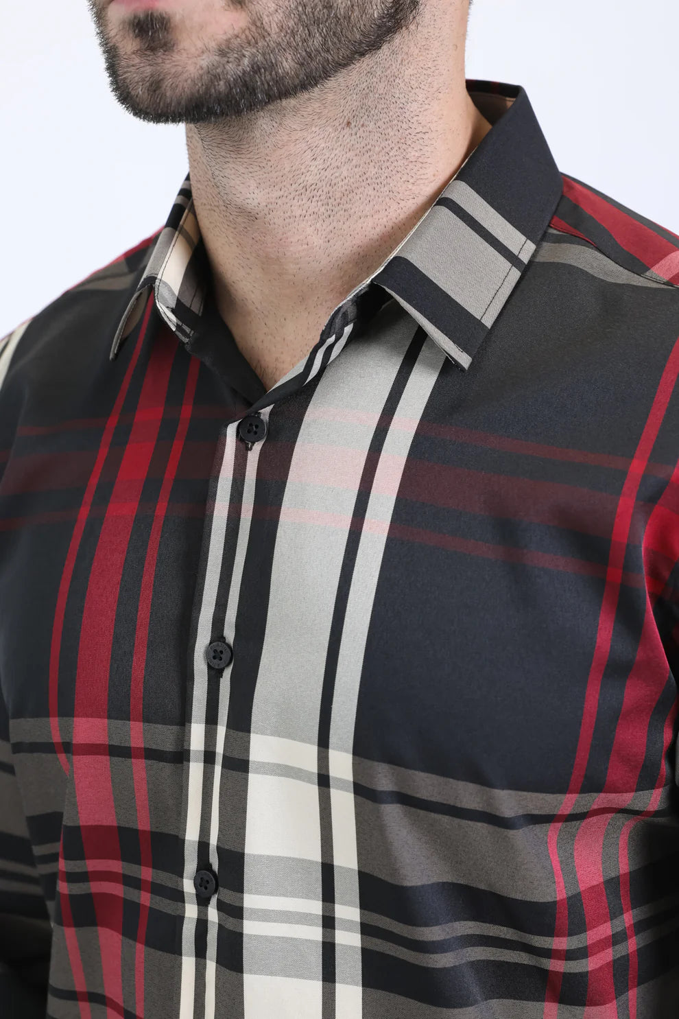 Mens Checkered Long Sleeve Black Shirt (CHL10837)
