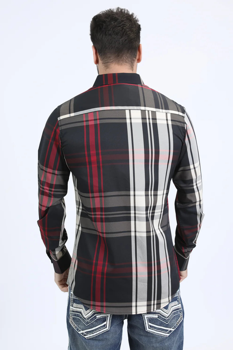 Mens Checkered Long Sleeve Black Shirt (CHL10837)