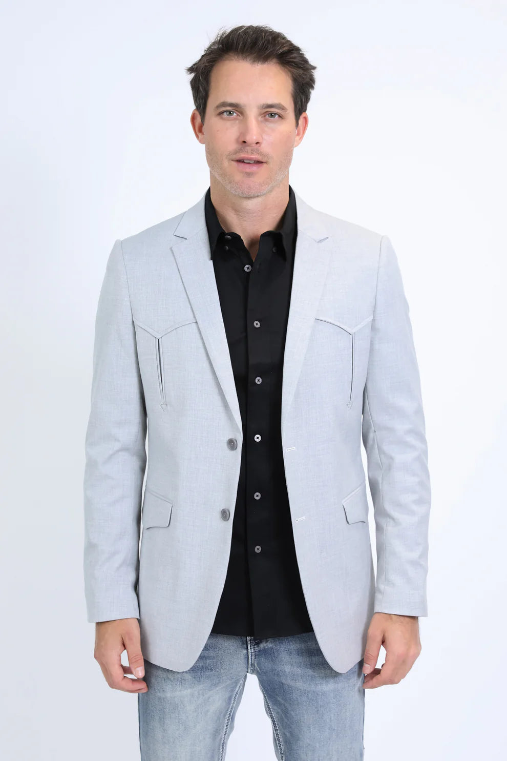 Blazer gris estilo western con dos botones para hombre