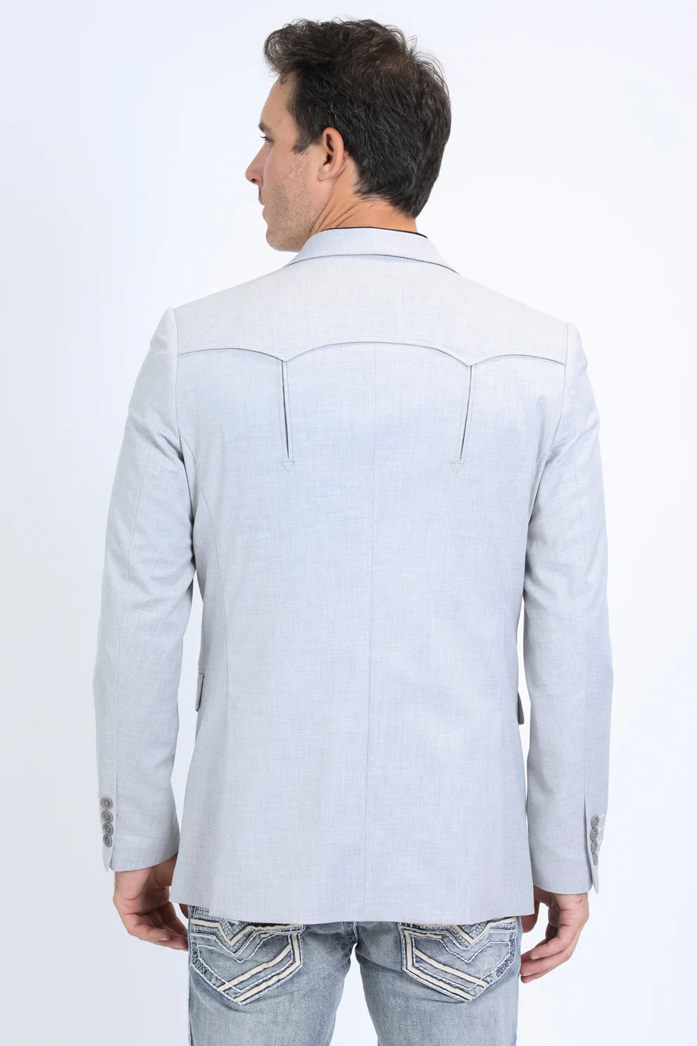 Blazer gris estilo western con dos botones para hombre