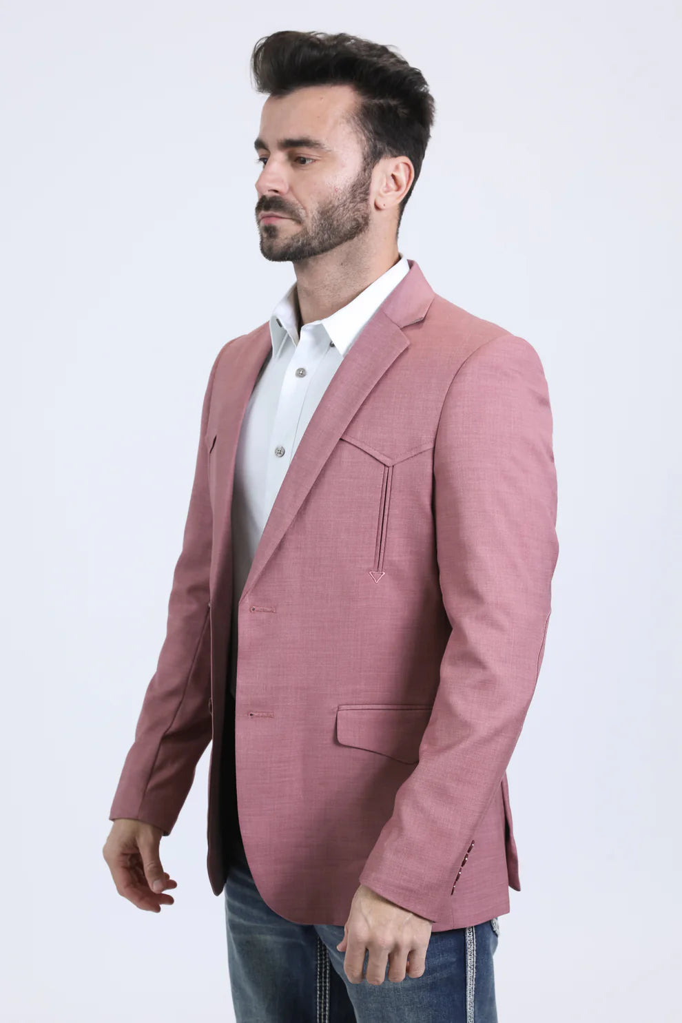 Men's Double Button Western Blazer Pink