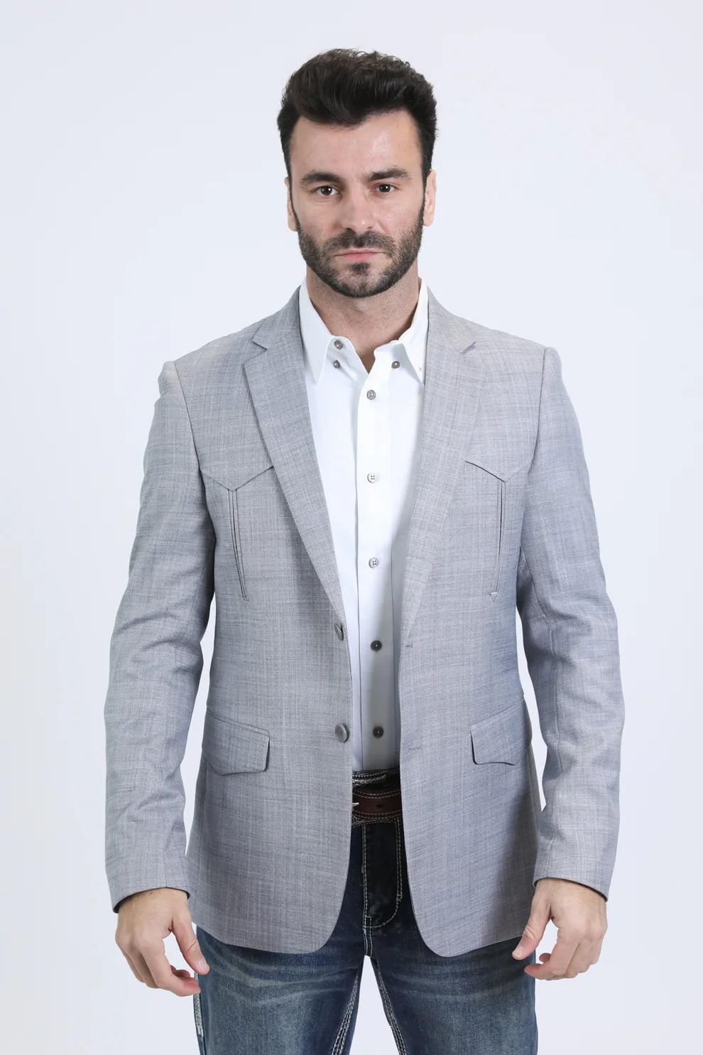 Blazer plateado estilo western con dos botones para hombre