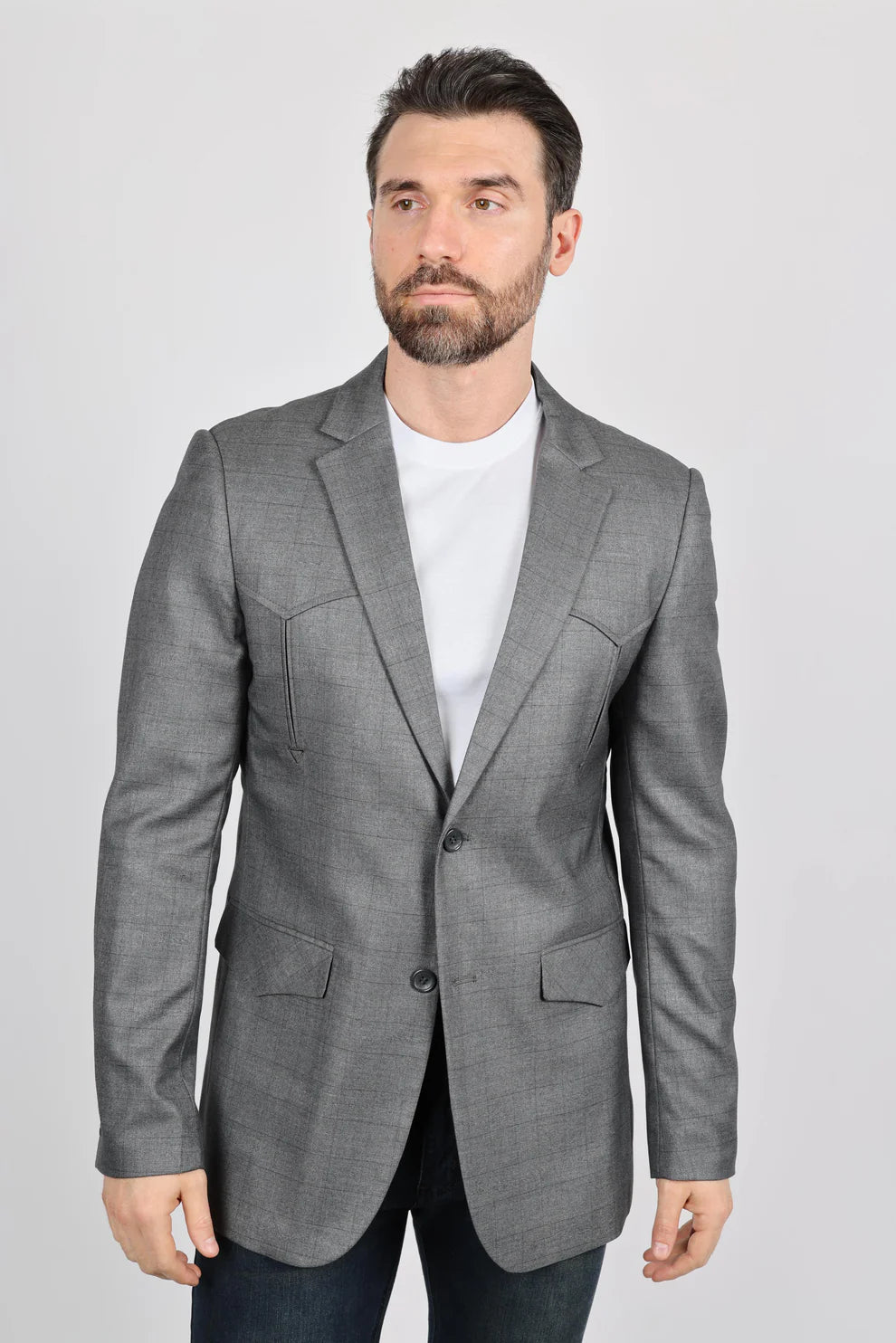 Men's Western Sport Coat with Elbow Patch (LIGHT GREY)