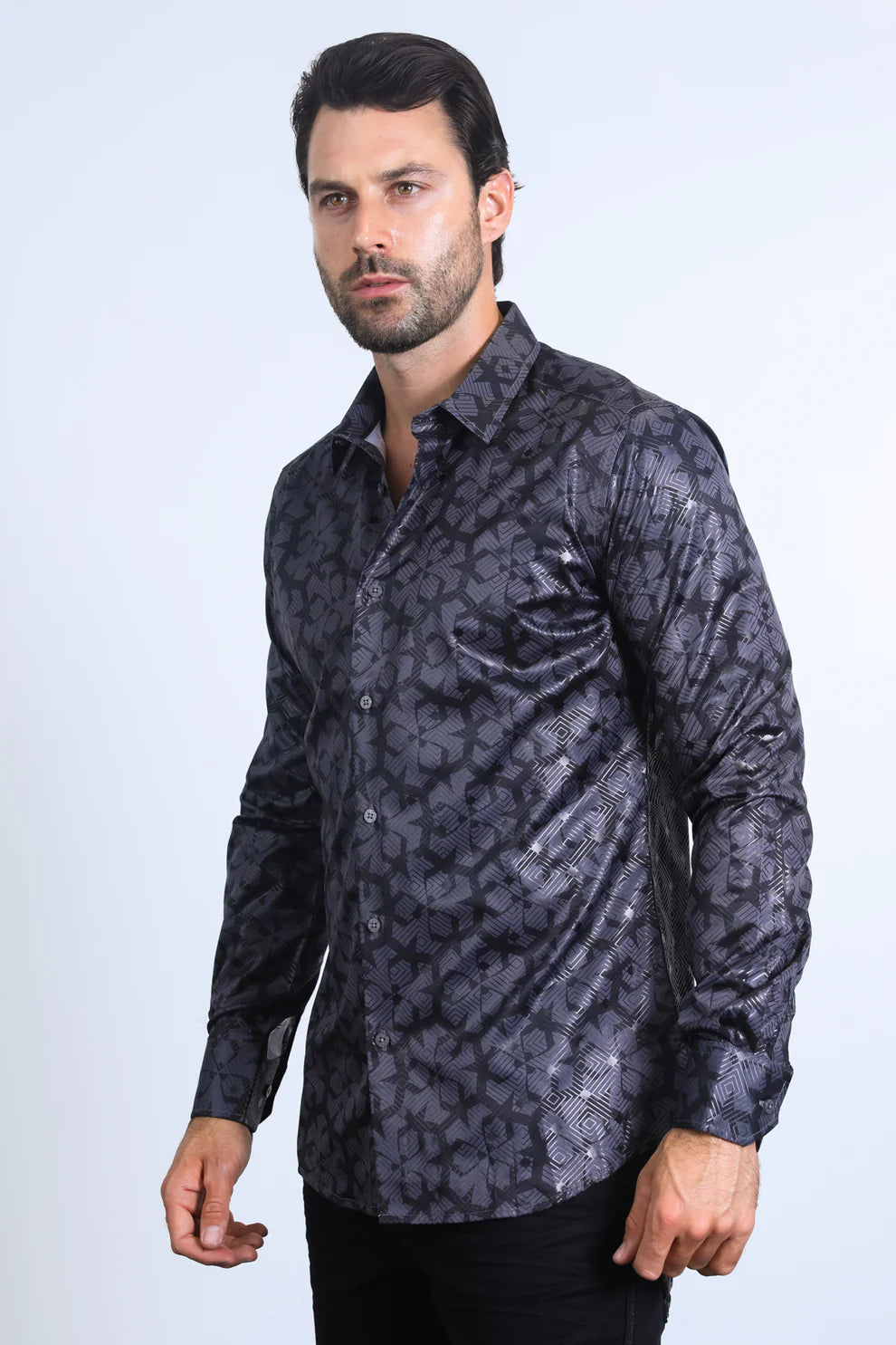 Mens Modern Fit Stretch Fashion Black Shirt