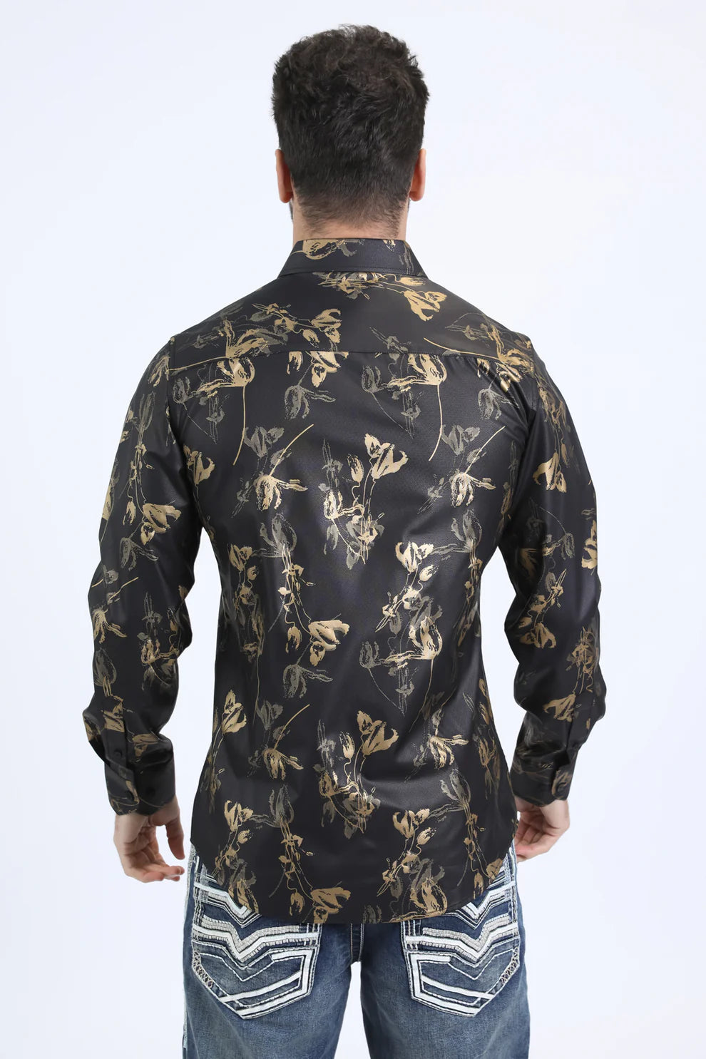 Mens Modern Fit Stretch Fashion Black Shirt (FLP10733)