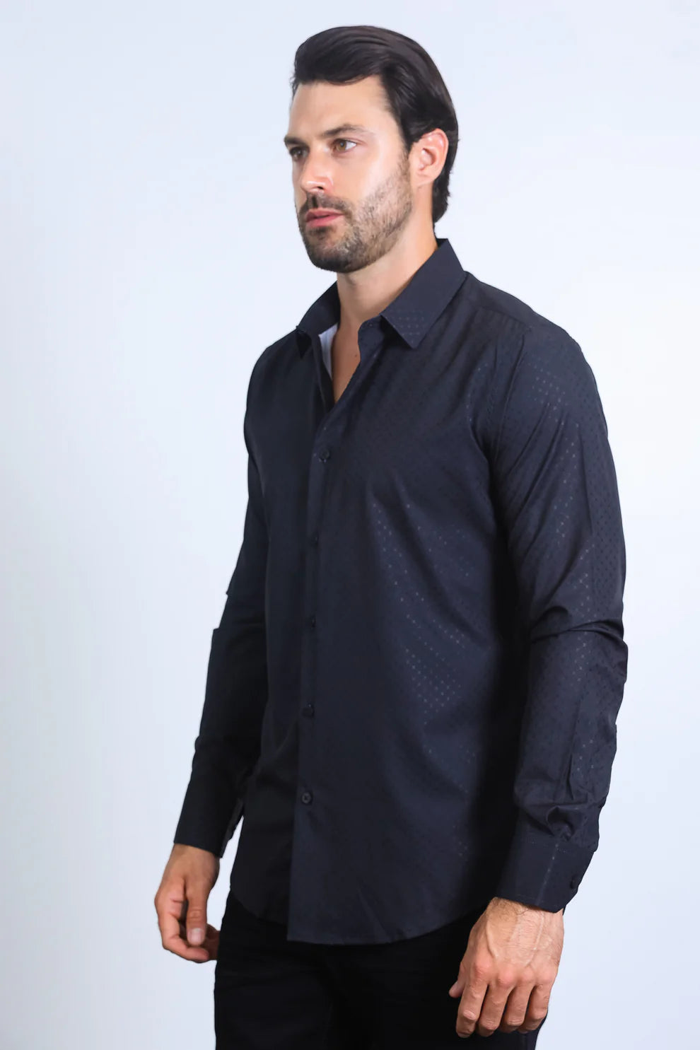 Mens Modern Fit Stretch Fashion Black Shirt
