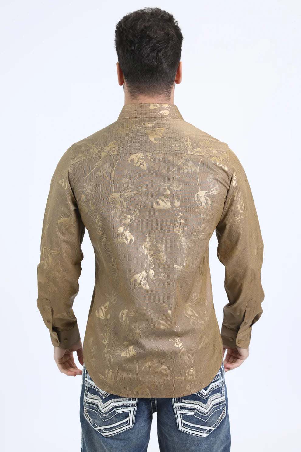 Mens Modern Fit Stretch Fashion Gold Shirt (FPL10732)
