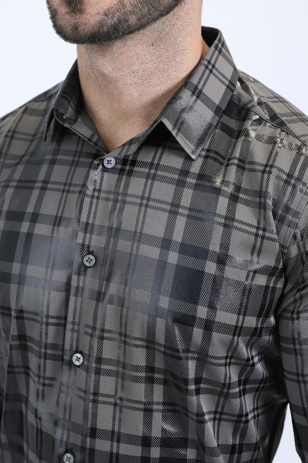 Mens Modern Fit Stretch Fashion Grey Shirt (FLP10709)