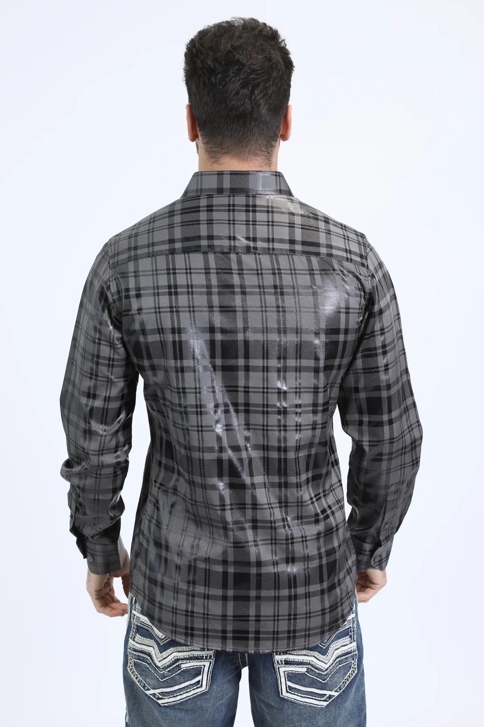 Mens Modern Fit Stretch Fashion Grey Shirt (FLP10709)