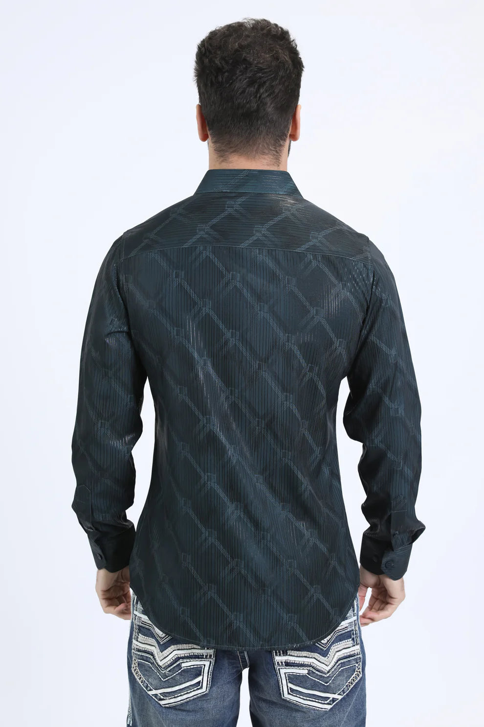 Mens Modern Fit Stretch Fashion Olive Shirt (FPL10737)