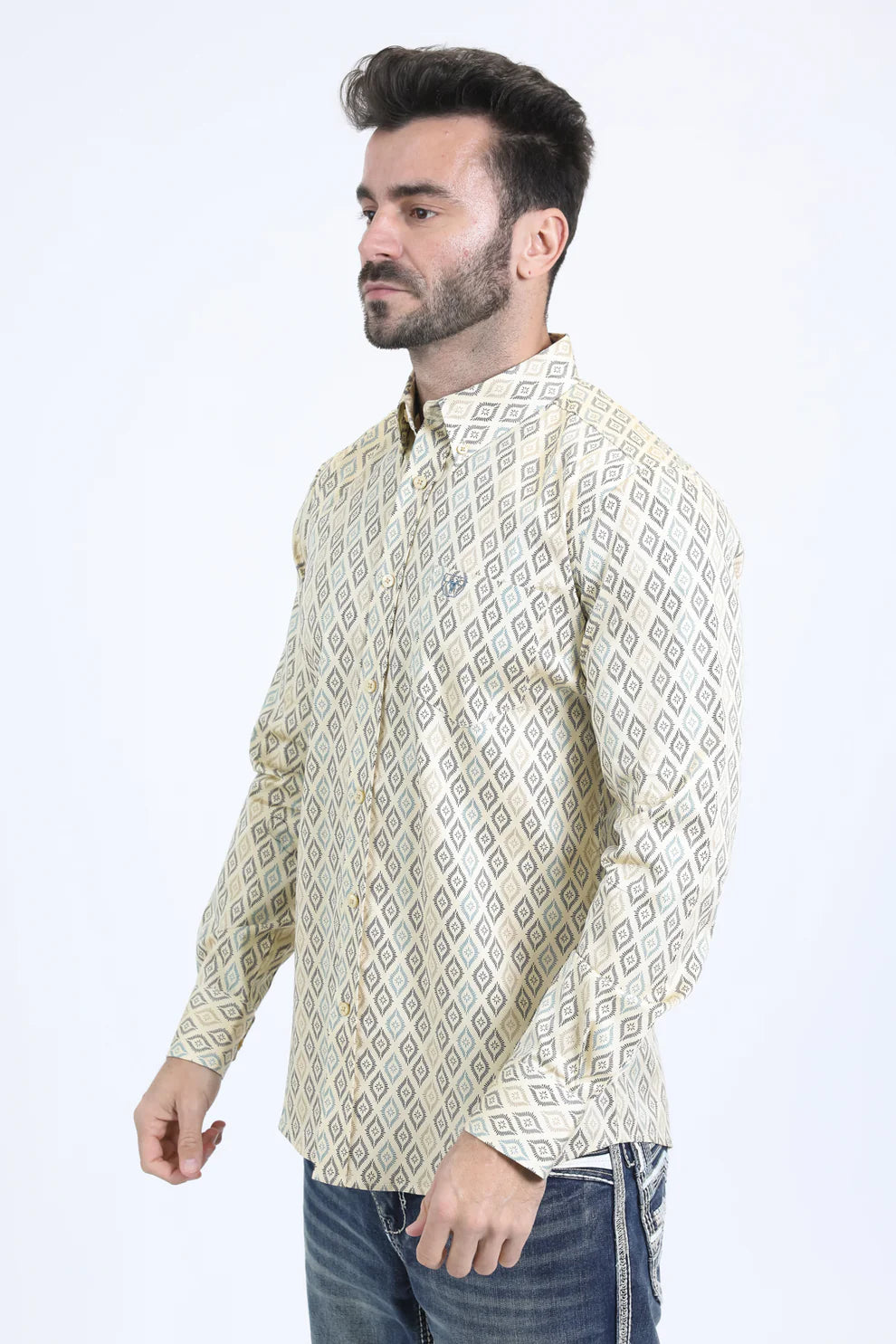 Mens Modern Fit Long Sleeve Beige Shirt (CWL10755