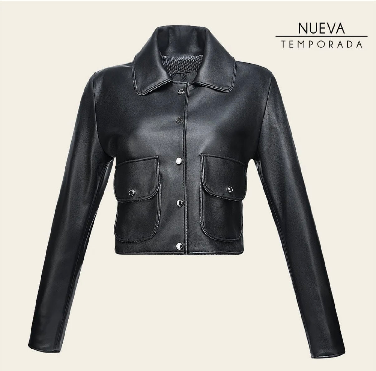 Chaqueta corta de cuero negra Cuadra