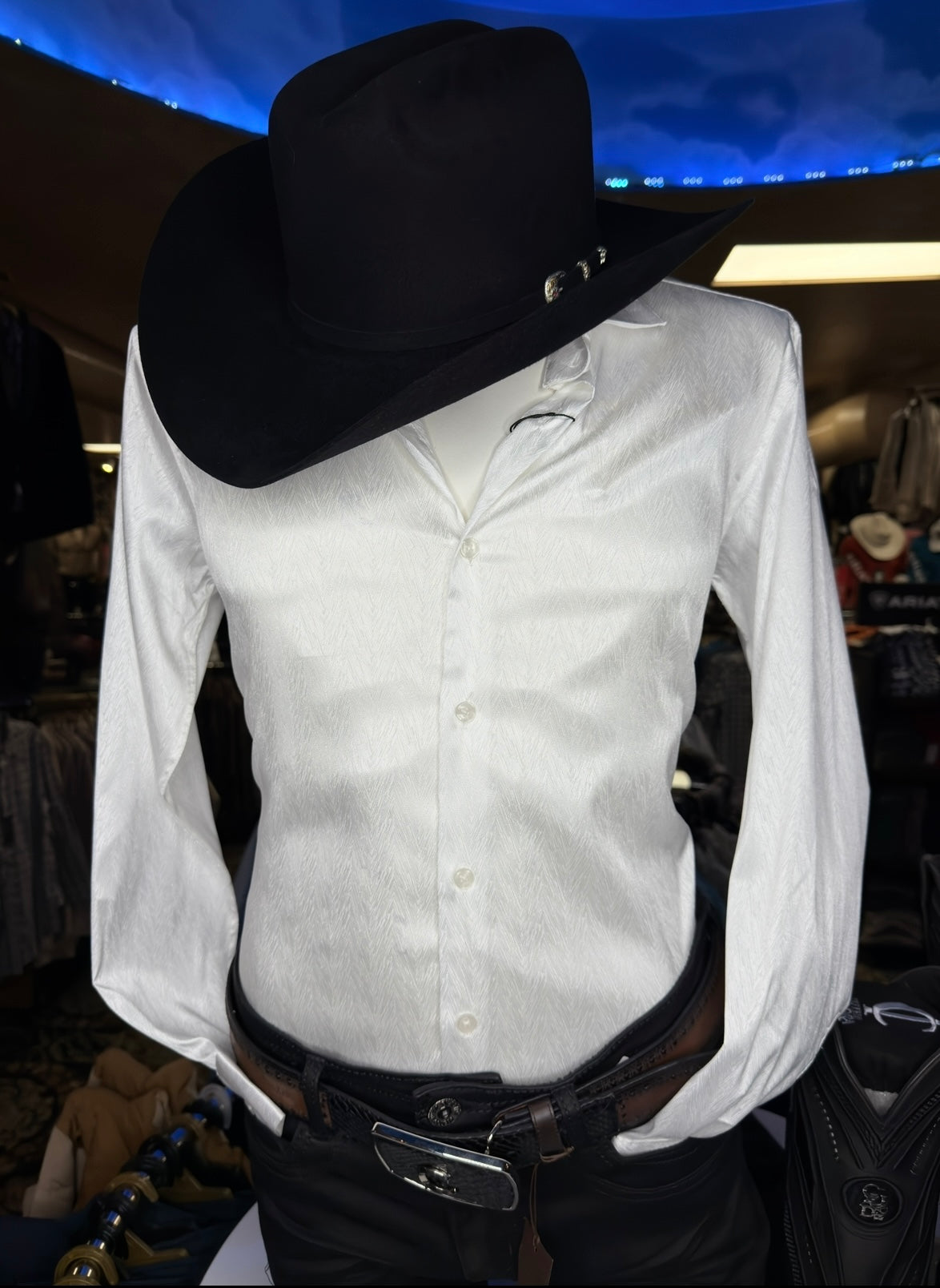 Men’s White Dress Shirt with V-Line Design
