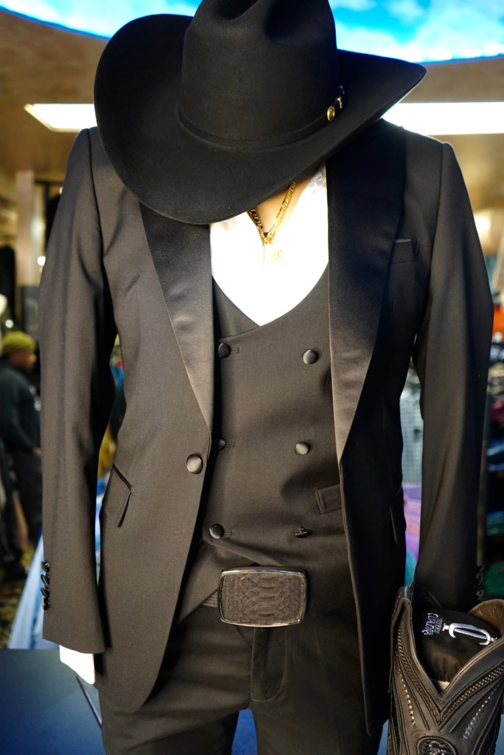 Conjunto de traje de lujo de 3 piezas negro para hombre 