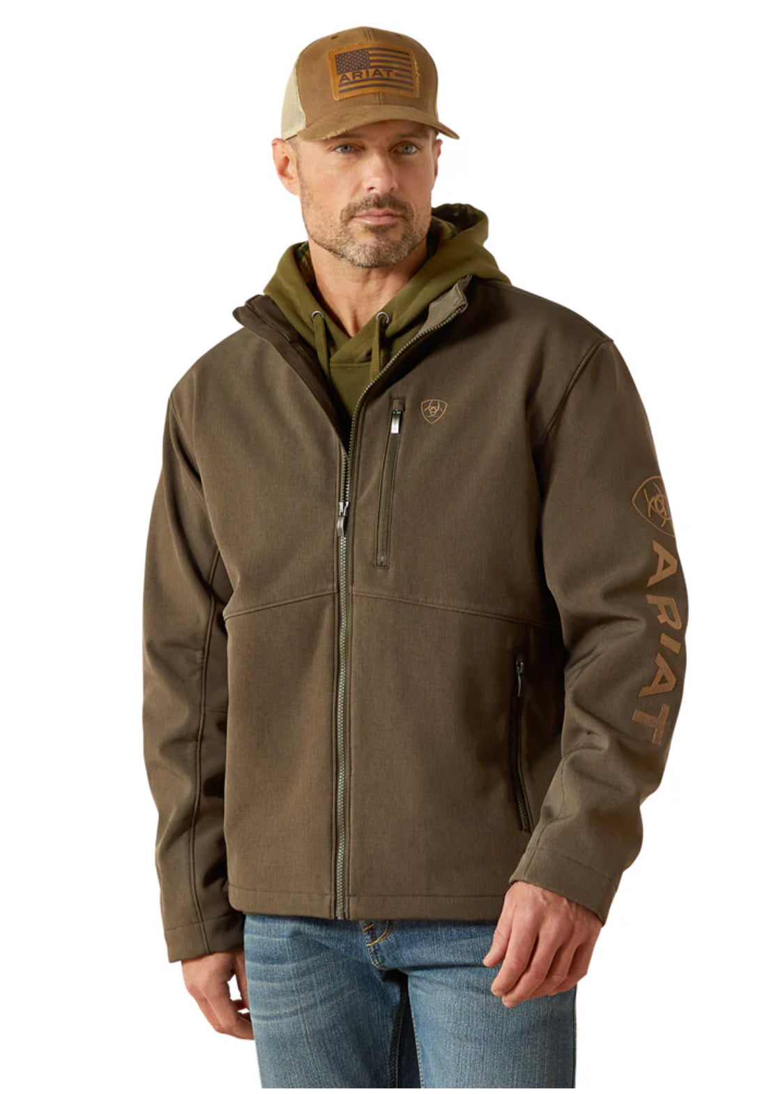 Men’s Ariat Logo Softshell Jacket- Heather Green