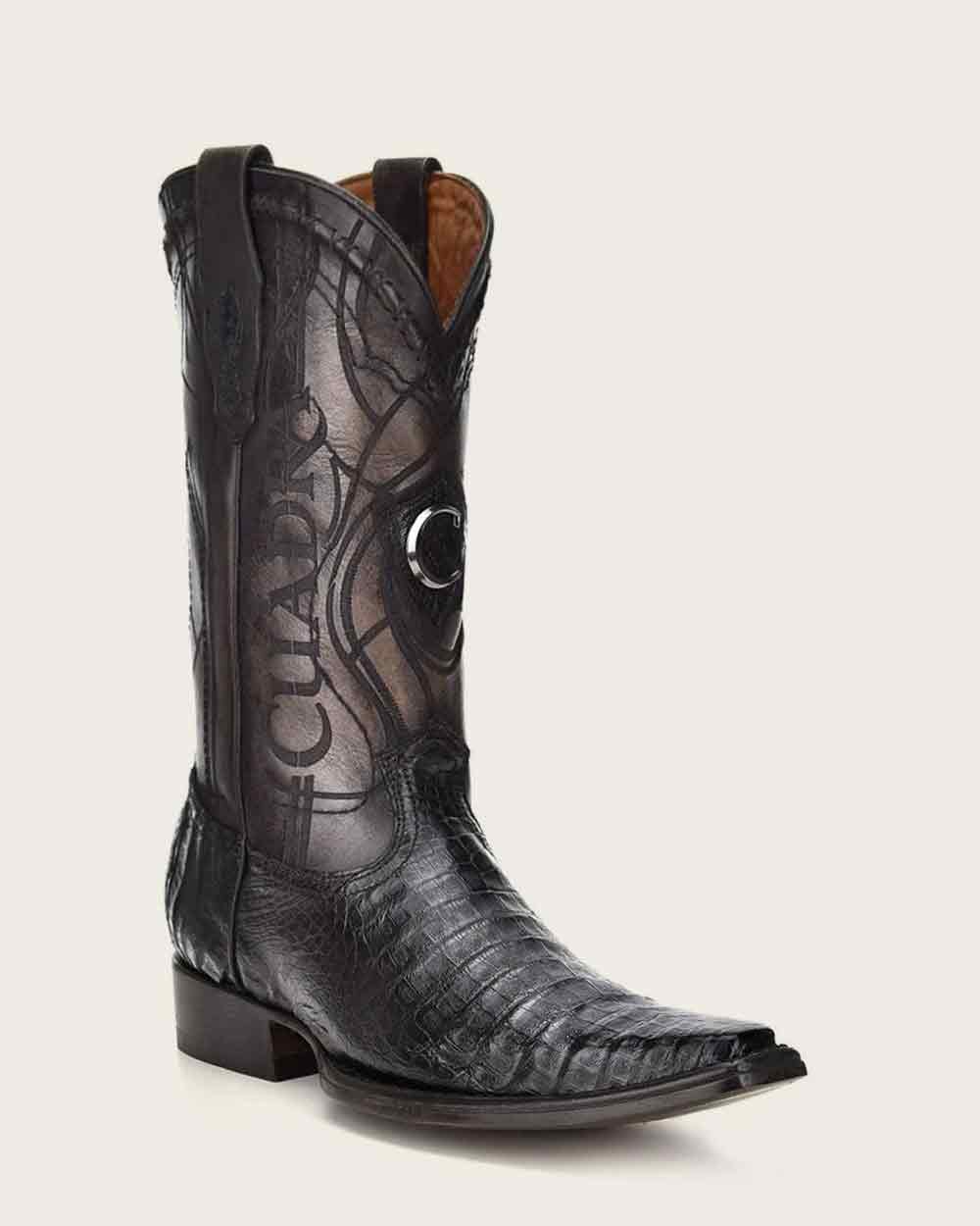 Bota Cuadra Western con grabado de caimán negro y puntera Versace