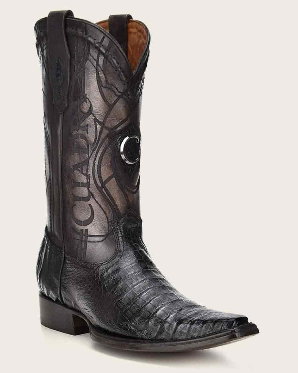 Cuadra Western Engraved Black Caiman Boot Versace Toe