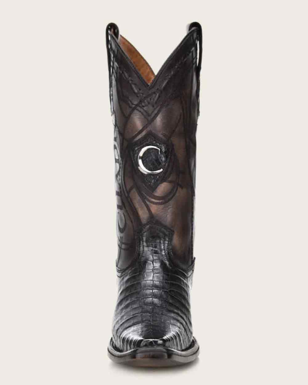 Bota Cuadra Western con grabado de caimán negro y puntera Versace