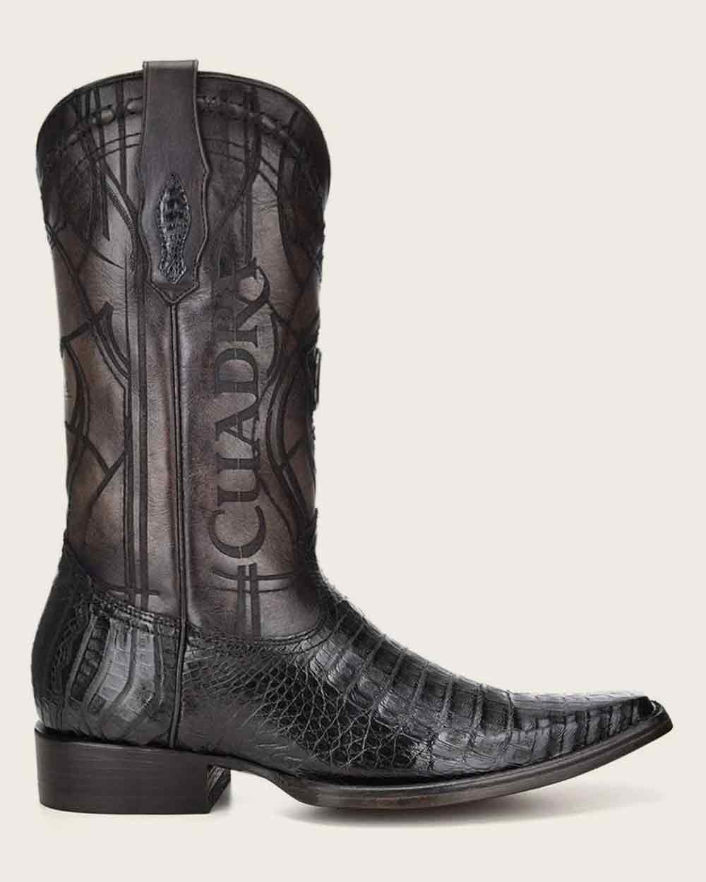 Bota Cuadra Western con grabado de caimán negro y puntera Versace