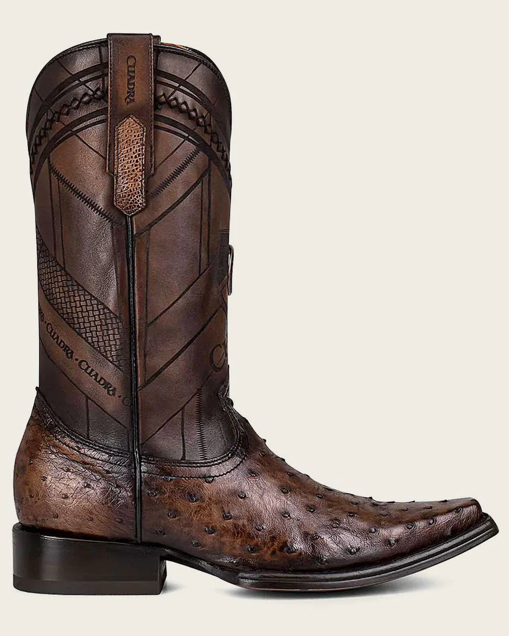 Handcrafted Dark Brown Ostrich Leather Western Boots for Men