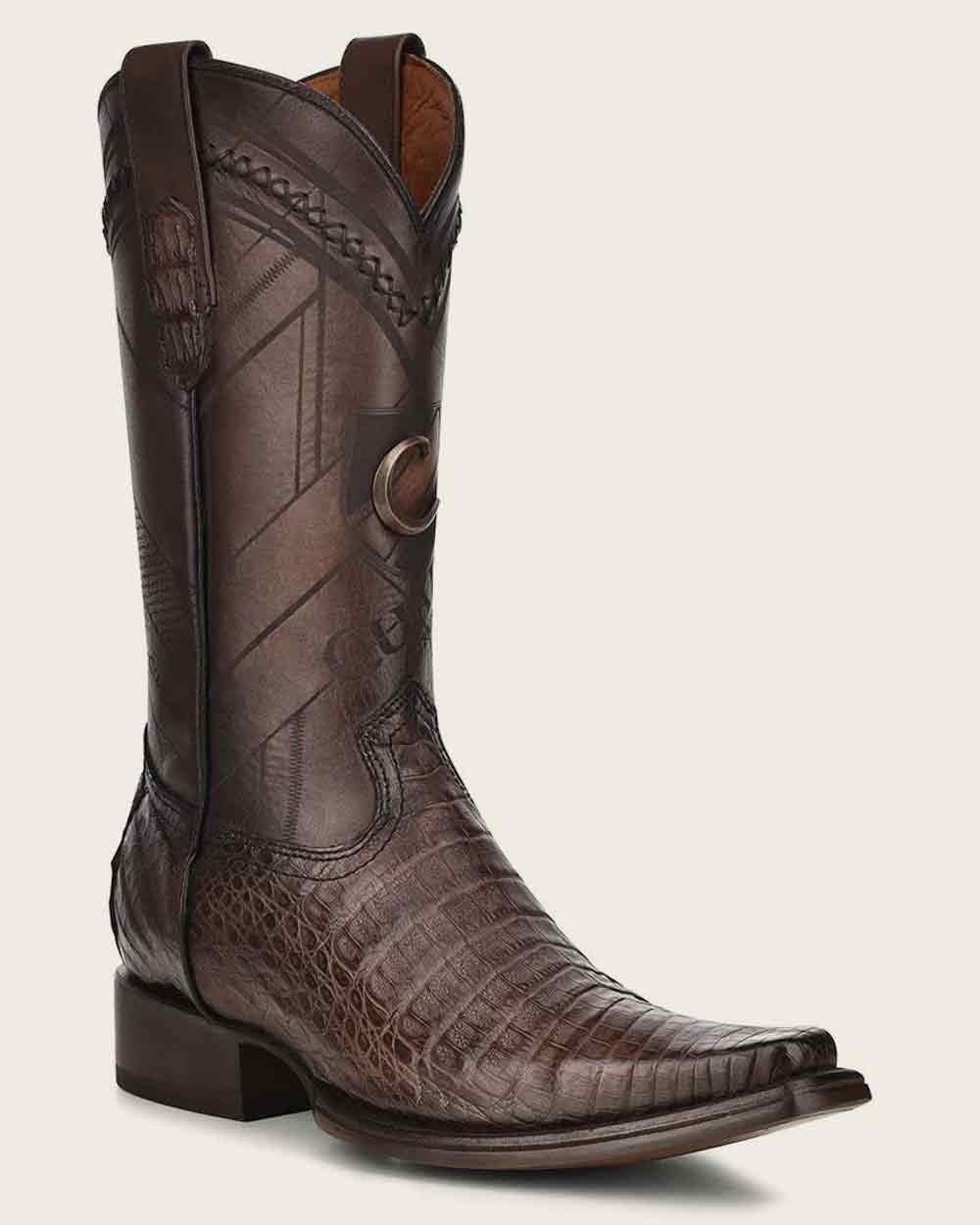 Handcrafted Dark Brown Cayman Fuscus Leather Western Boots
