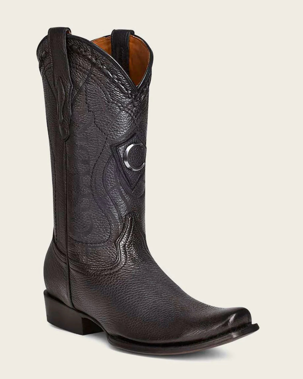 Men's Engraved Black Deer Leather Cowboy Boots – Luxury Western Boots