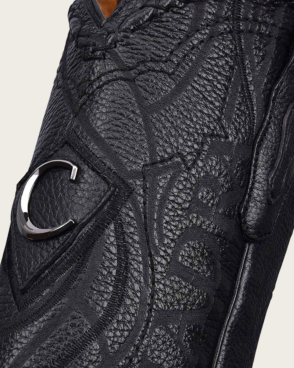 Men's Engraved Black Deer Leather Cowboy Boots – Luxury Western Boots