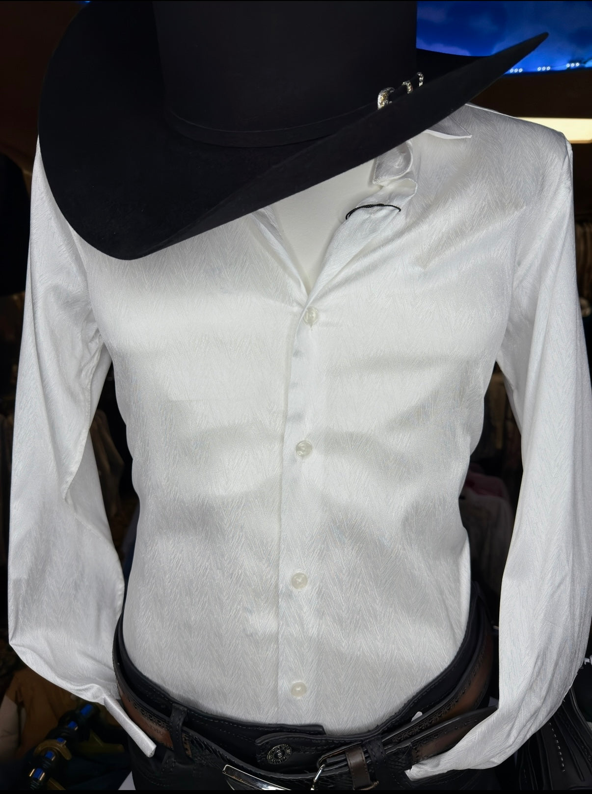 Men’s White Dress Shirt with V-Line Design