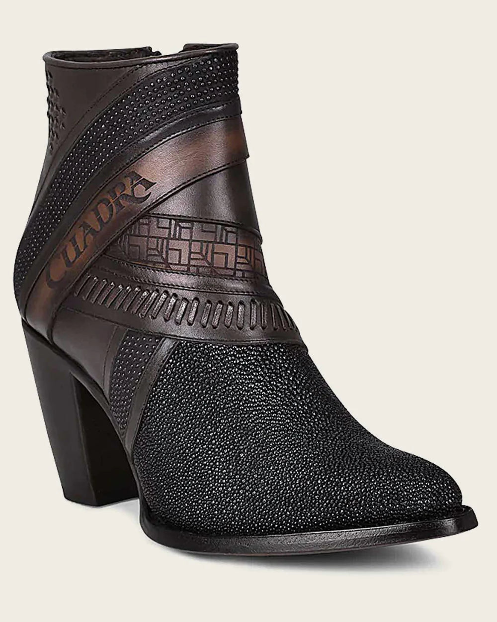 Cuadra Stingray Ankle Black Exotic Bootie