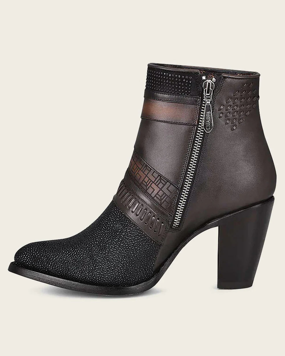 Cuadra Stingray Ankle Black Exotic Bootie