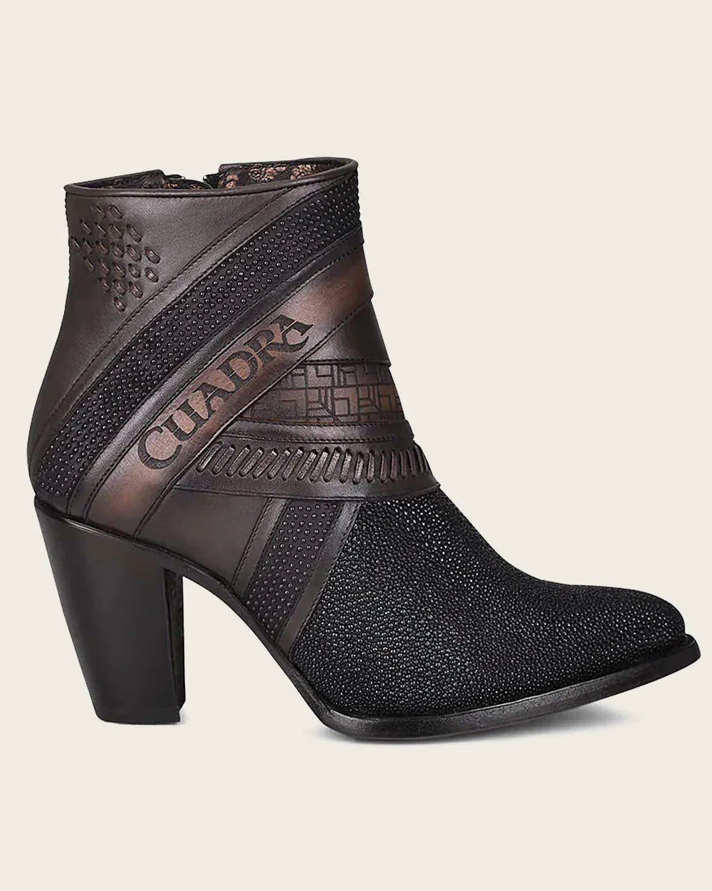 Cuadra Stingray Ankle Black Exotic Bootie