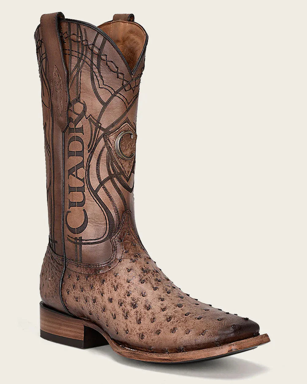 Cuadra Engraved Honey Ostrich Western Boots CU744