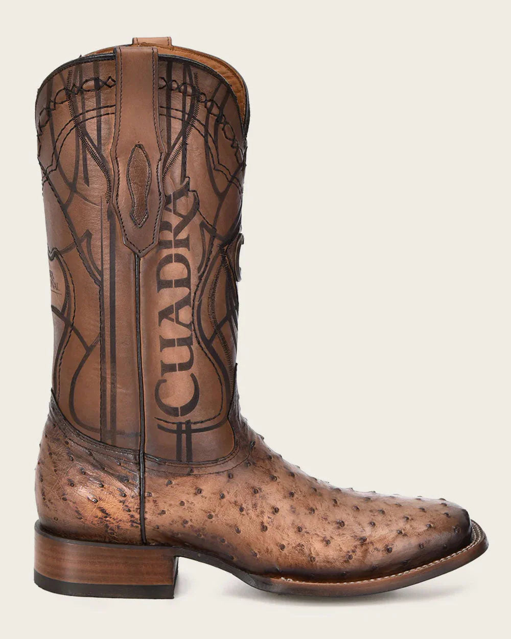 Cuadra Engraved Honey Ostrich Western Boots CU744