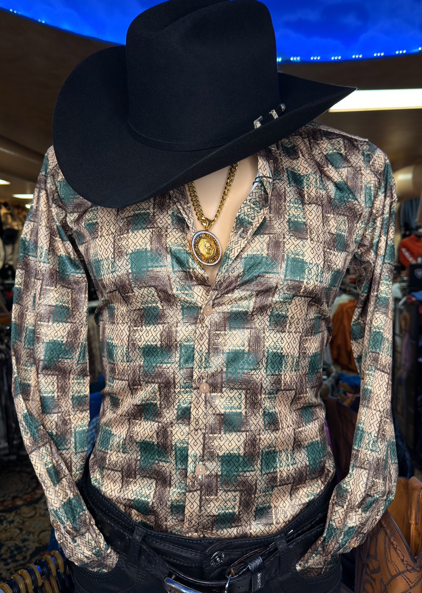 *NEW* Modern Fit Green/Beige Shirt