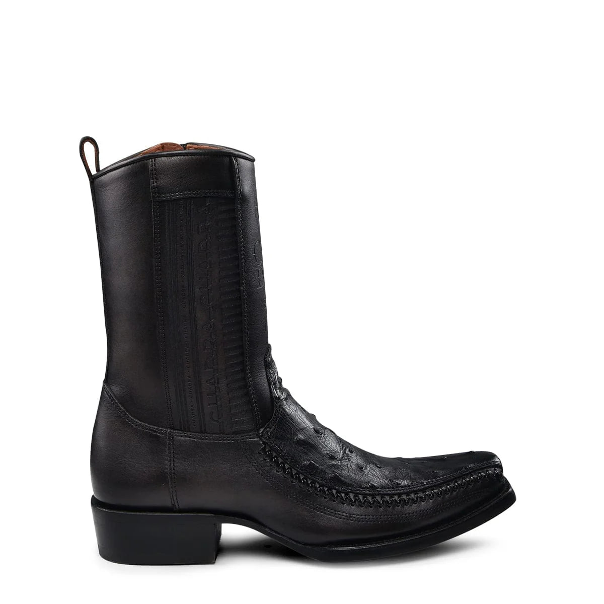Cuadra CU802 MN Black Ostrich Laser & Woven Narrow Square Toe