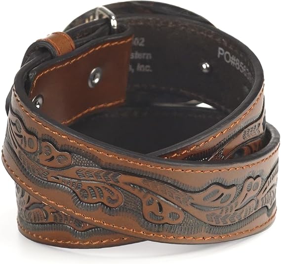 Boys Bull Rider Floral Leather Western Belt Buckle