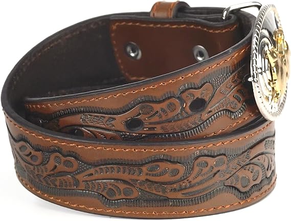 Boys Bull Rider Floral Leather Western Belt Buckle