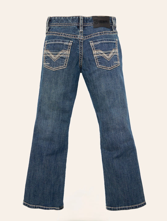 ROCK & ROLL DENIM BOY'S DARK VINTAGE LADDER STITCH BOOTCUT JEANS