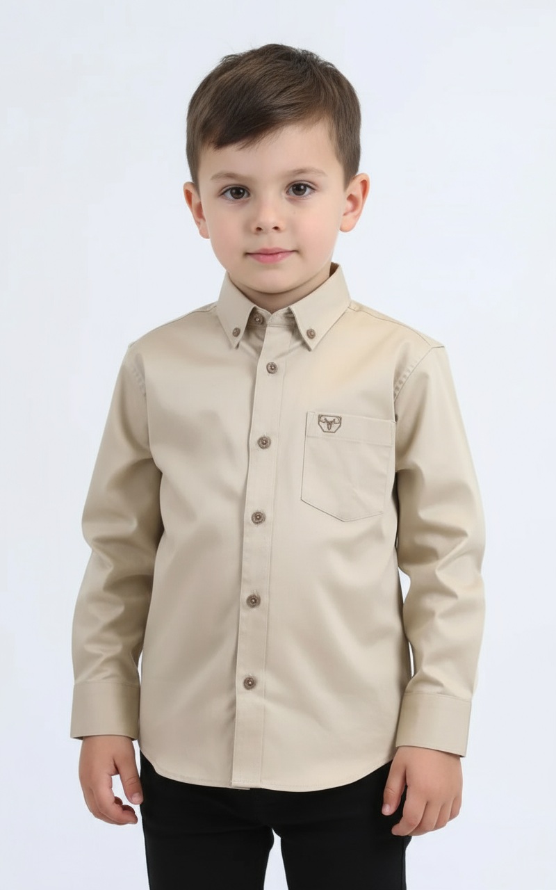BOY’S LIGHT BEIGE SLIM FIT DRESS SHIRT