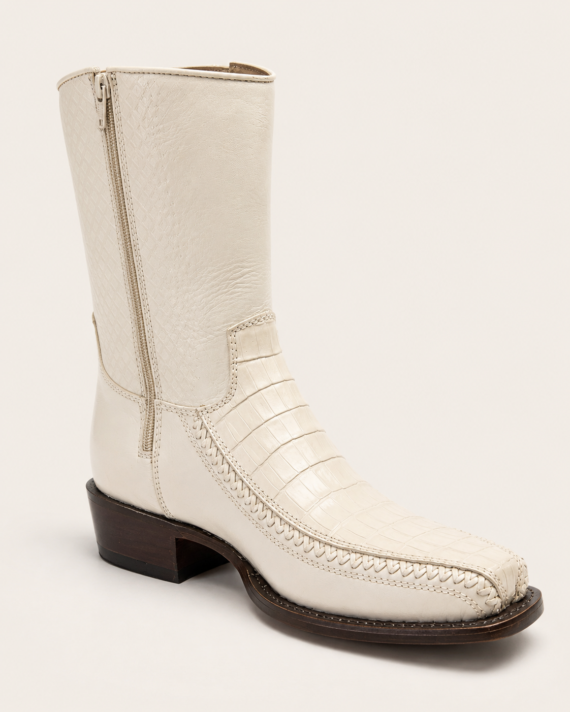 Ivory Caiman Exotic Square Boots