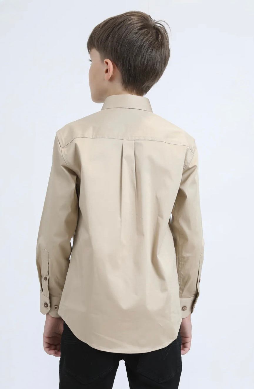 BOY’S LIGHT BEIGE SLIM FIT DRESS SHIRT
