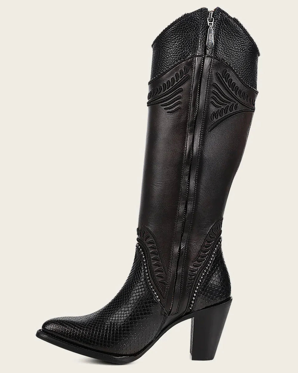 Cuadra Black Python Knee High Boots for Women