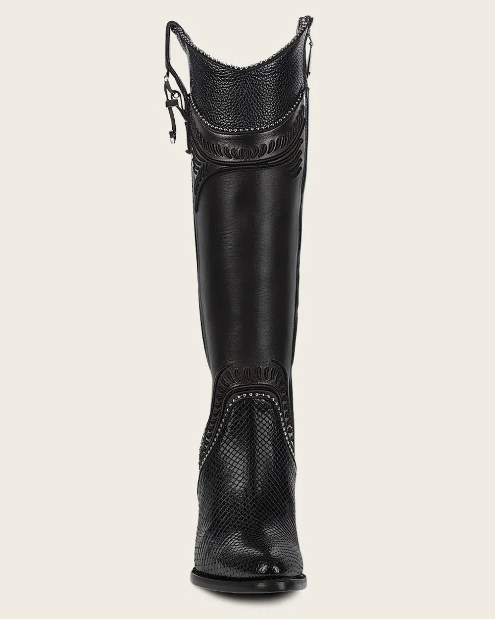 Cuadra Black Python Knee High Boots for Women