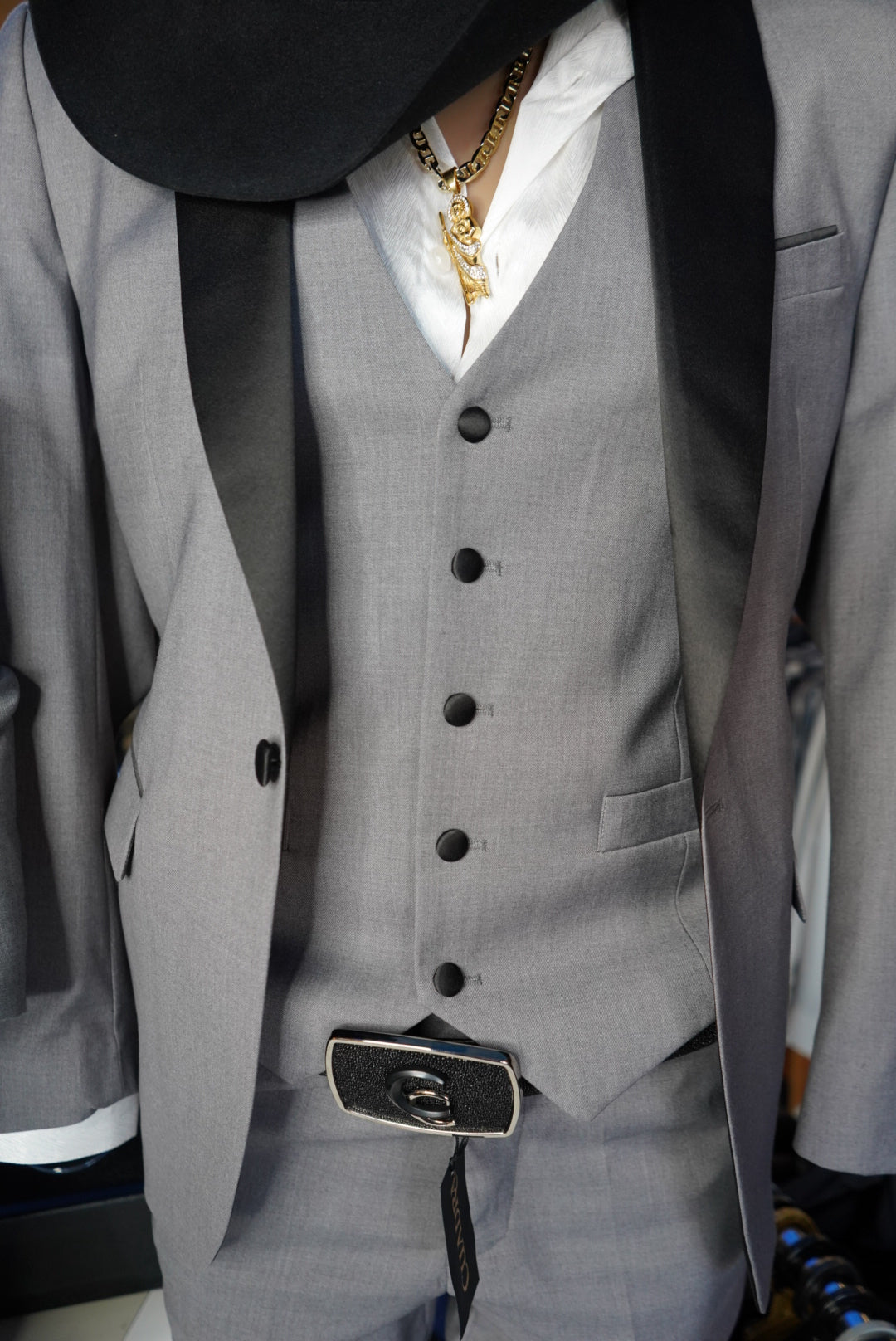 Men’s Grey & Black Collar 3-Piece Luxury Suit Set