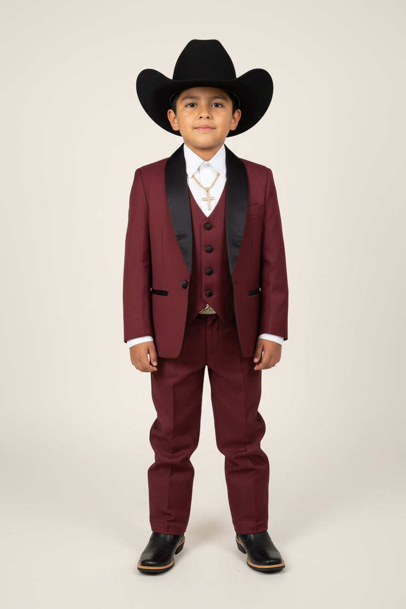 Kids Luxury Suit Burgundy (5 Piece Set)