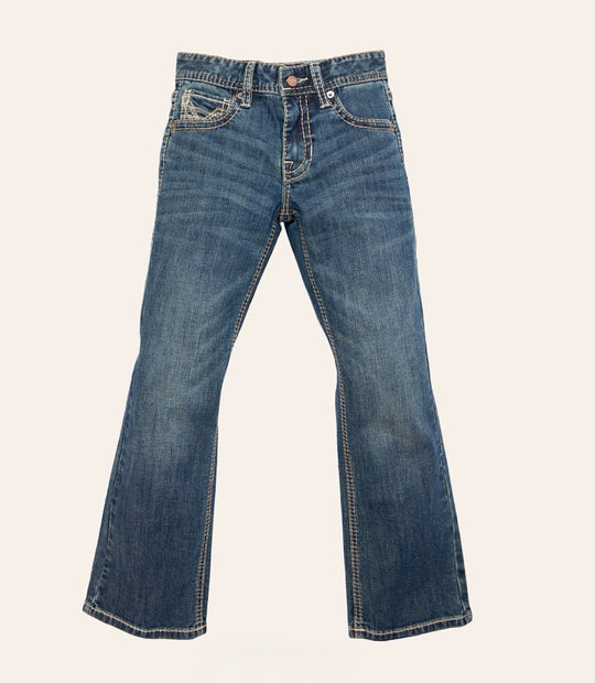 ROCK & ROLL DENIM BOY'S DARK VINTAGE LADDER STITCH BOOTCUT JEANS