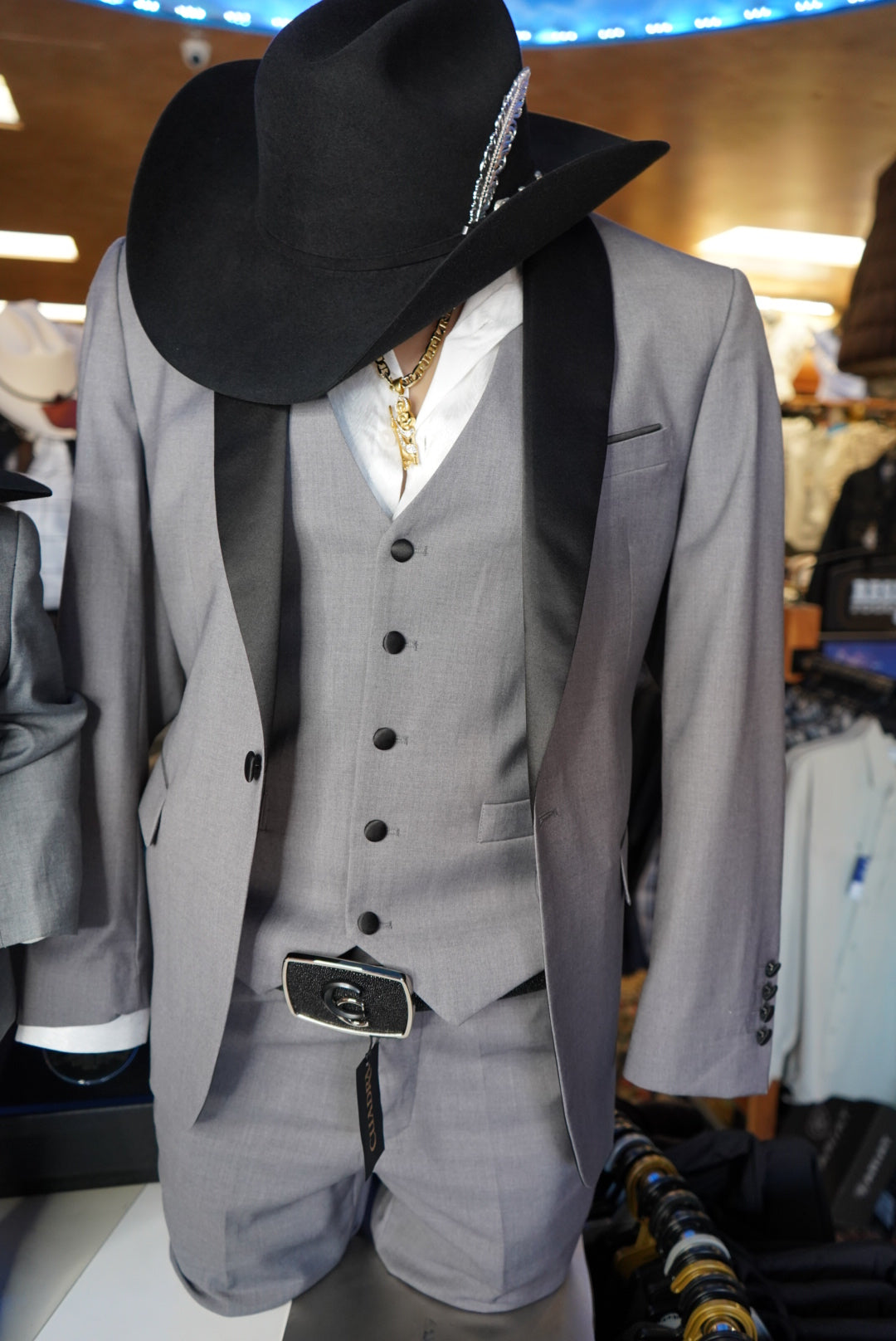 Men’s Grey & Black Collar 3-Piece Luxury Suit Set